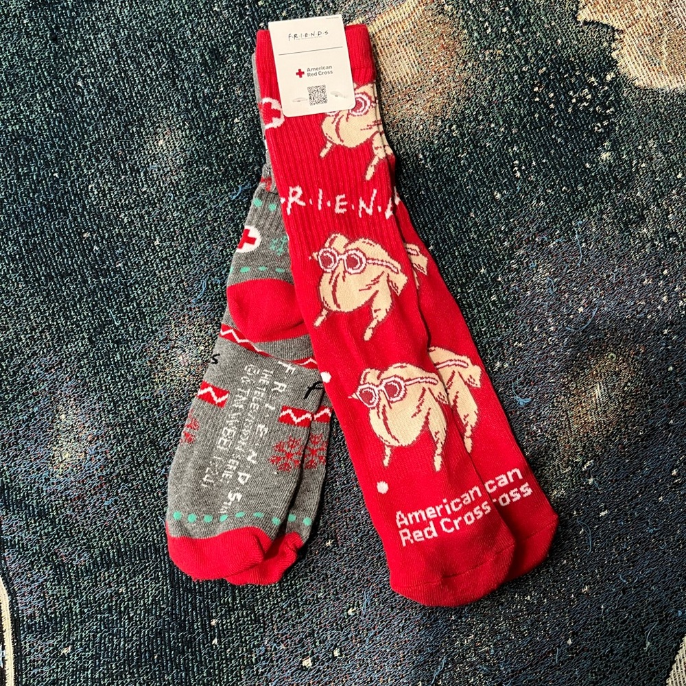 American Red Cross Red and Gray Casual Crew Socks with Cartoon Design One Size